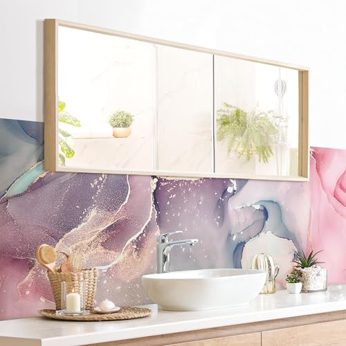 micasia Wandverkleidung Bad selbstklebend wasserfest originell fugenlos Wandpaneel - made in Germany - Design Hartfolie matt pastell Badrückwand Aquarell statt Fliesen 1010 (175x50cm) von micasia