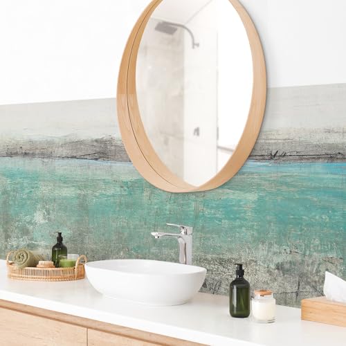 micasia Wandverkleidung Bad selbstklebend wasserfest originell fugenlos Wandpaneel - made in Germany - Design Hartfolie matt türkis Badrückwand Abstrakt statt Fliesen 1068 (330x95cm) von micasia