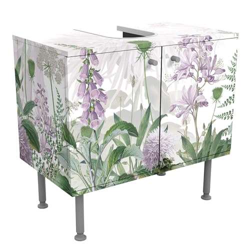 micasia Waschbeckenunterschrank 2 Türen Blumen höhenverstellbar mit Füßen - 60er Breite - Gräser Landhaus Unterschrank grün Bad Gäste WC Möbel mit Motiv 1667 von micasia