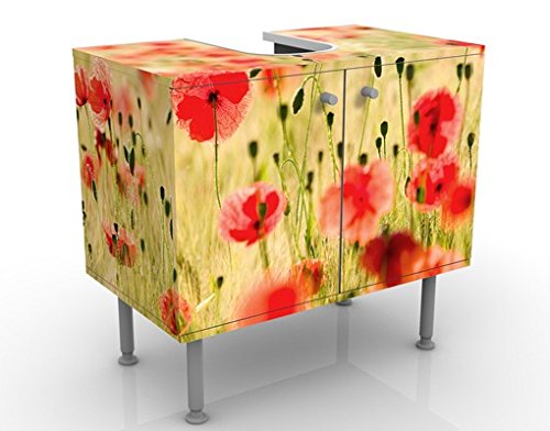micasia Waschbeckenunterschrank 2 Türen Blumen höhenverstellbar mit Füßen - 60er Breite - Mohn Modern Unterschrank grün Bad Gäste WC Möbel mit Motiv 1570 von micasia