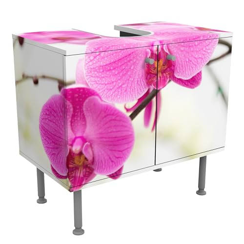 micasia Waschbeckenunterschrank 2 Türen Blumen höhenverstellbar mit Füßen - 60er Breite - Orchidee Modern Unterschrank pink Bad Gäste WC Möbel mit Motiv 1406 von micasia