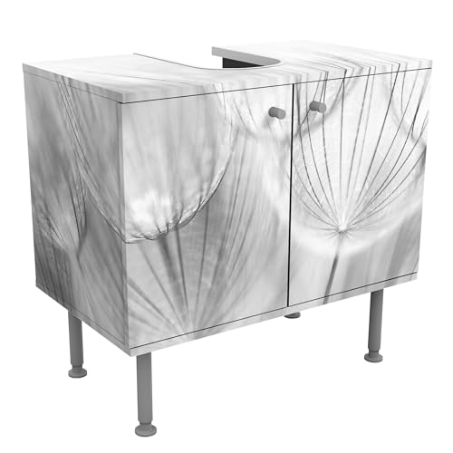 micasia Waschbeckenunterschrank 2 Türen Blumen höhenverstellbar mit Füßen - 60er Breite - Pusteblume Modern Unterschrank schwarz Weiss Bad Gäste WC Möbel mit Motiv 1781 von micasia