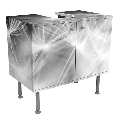 micasia Waschbeckenunterschrank 2 Türen Blumen höhenverstellbar mit Füßen - 60er Breite - Pusteblume Modern Unterschrank schwarz Weiss Bad Gäste WC Möbel mit Motiv 1846 von micasia