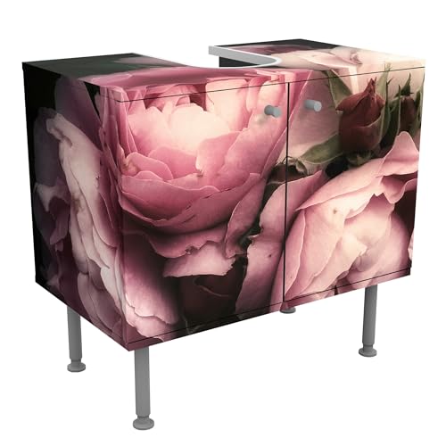 micasia Waschbeckenunterschrank 2 Türen Blumen höhenverstellbar mit Füßen - 60er Breite - Rose Landhaus Unterschrank rosa Bad Gäste WC Möbel mit Motiv 1776 von micasia