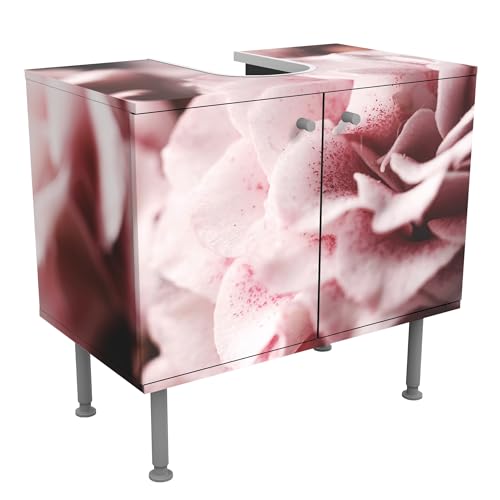 micasia Waschbeckenunterschrank 2 Türen Blumen höhenverstellbar mit Füßen - 60er Breite - Rose Landhaus Unterschrank rosa Bad Gäste WC Möbel mit Motiv 1799 von micasia