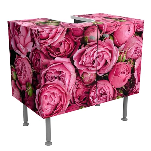 micasia Waschbeckenunterschrank 2 Türen Blumen höhenverstellbar mit Füßen - 60er Breite - Rose Modern Unterschrank pink Bad Gäste WC Möbel mit Motiv 1778 von micasia