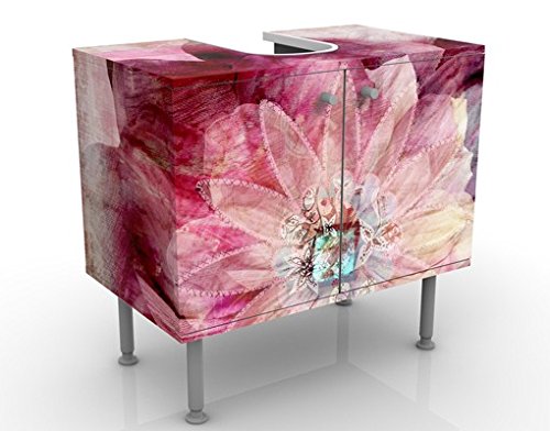 micasia Waschbeckenunterschrank 2 Türen Blumen höhenverstellbar mit Füßen - 60er Breite - originell Modern Unterschrank pink Bad Gäste WC Möbel mit Motiv 1276 von micasia
