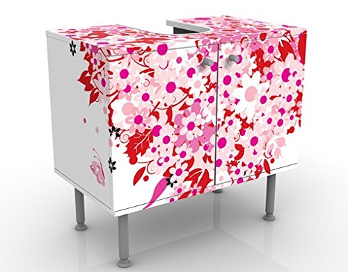 micasia Waschbeckenunterschrank 2 Türen Blumen höhenverstellbar mit Füßen - 60er Breite - originell Modern Unterschrank rosa Bad Gäste WC Möbel mit Motiv 1209 von micasia