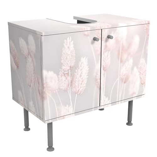 micasia Waschbeckenunterschrank 2 Türen Botanik höhenverstellbar mit Füßen - 60er Breite - Gräser Landhaus Unterschrank beige Bad Gäste WC Möbel mit Motiv 1713 von micasia