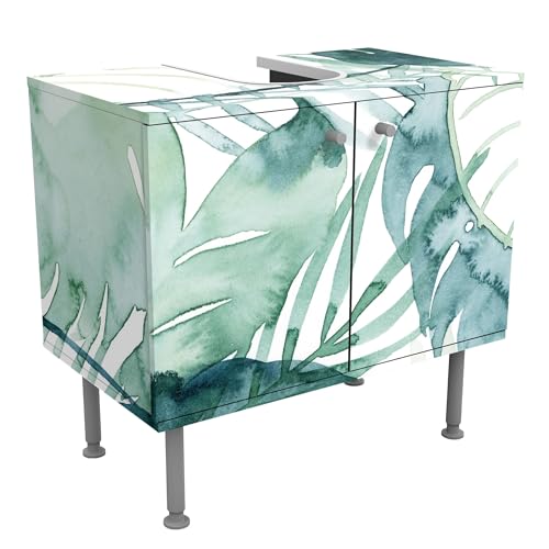micasia Waschbeckenunterschrank 2 Türen Botanik höhenverstellbar mit Füßen - 60er Breite - Pflanzen Aquarell Unterschrank grün Bad Gäste WC Möbel mit Motiv 1771 von micasia