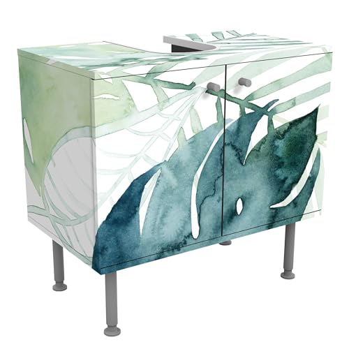 micasia Waschbeckenunterschrank 2 Türen Botanik höhenverstellbar mit Füßen - 60er Breite - Pflanzen Aquarell Unterschrank grün Bad Gäste WC Möbel mit Motiv 1772 von micasia