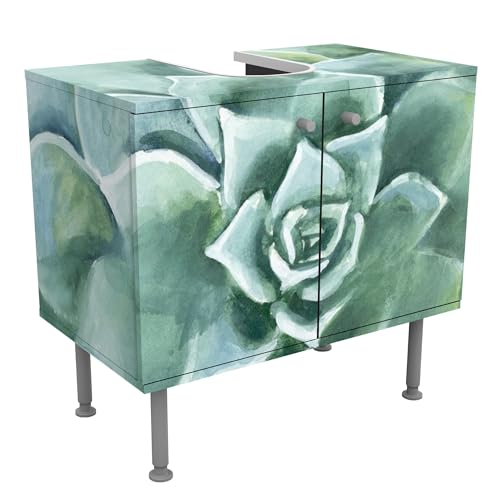 micasia Waschbeckenunterschrank 2 Türen Botanik höhenverstellbar mit Füßen - 60er Breite - Pflanzen Aquarell Unterschrank grün Bad Gäste WC Möbel mit Motiv 1806 von micasia