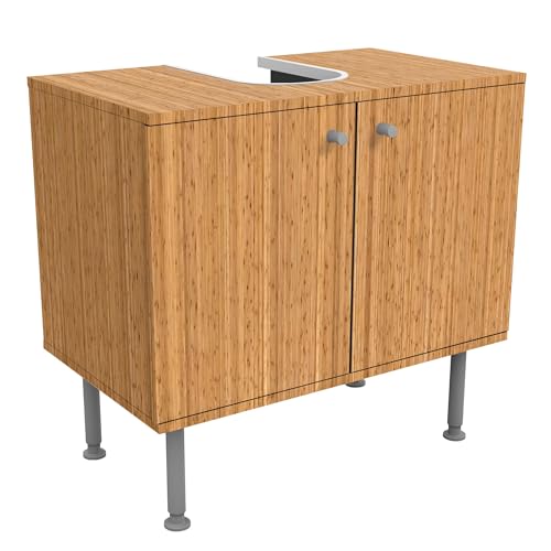 micasia Waschbeckenunterschrank 2 Türen Holzoptik höhenverstellbar mit Füßen - 60er Breite - Bambus Modern Unterschrank dekorativ Bad Gäste WC Möbel mit Motiv 1049 von micasia