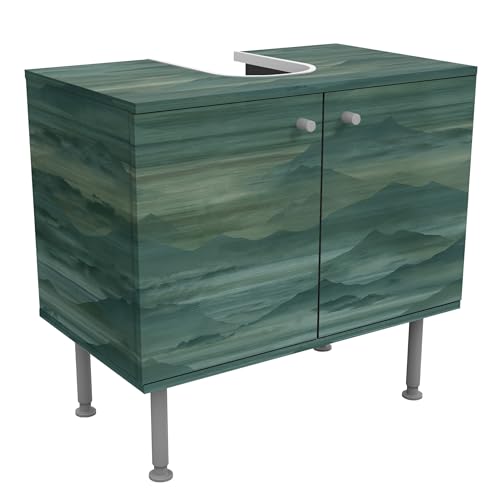 micasia Waschbeckenunterschrank 2 Türen Kunst höhenverstellbar mit Füßen - 60er Breite - Berg Malerei Unterschrank grün Bad Gäste WC Möbel mit Motiv 1843 von micasia