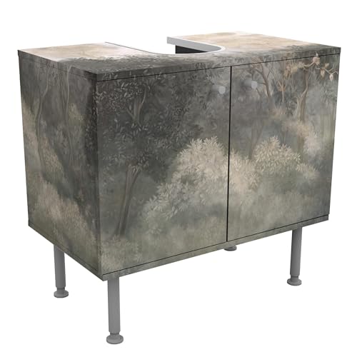 micasia Waschbeckenunterschrank 2 Türen Kunst höhenverstellbar mit Füßen - 60er Breite - Dschungel Retro Vintage Unterschrank grün Bad Gäste WC Möbel mit Motiv 1797 von micasia