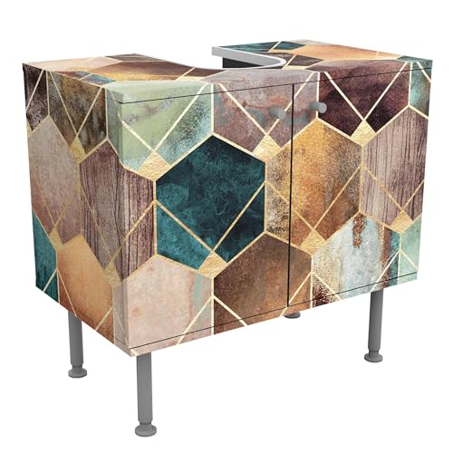 micasia Waschbeckenunterschrank 2 Türen Kunst höhenverstellbar mit Füßen - 60er Breite - Geometrisch Abstrakt Unterschrank Gold Bad Gäste WC Möbel mit Motiv 1814 von micasia