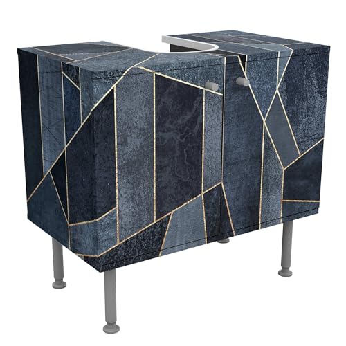 micasia Waschbeckenunterschrank 2 Türen Kunst höhenverstellbar mit Füßen - 60er Breite - Geometrisch Abstrakt Unterschrank blau Bad Gäste WC Möbel mit Motiv 1851 von micasia
