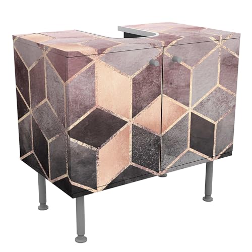micasia Waschbeckenunterschrank 2 Türen Kunst höhenverstellbar mit Füßen - 60er Breite - Geometrisch Abstrakt Unterschrank rosa Bad Gäste WC Möbel mit Motiv 1789 von micasia
