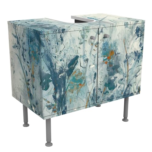 micasia Waschbeckenunterschrank 2 Türen Kunst höhenverstellbar mit Füßen - 60er Breite - Pflanzen Malerei Unterschrank blau Bad Gäste WC Möbel mit Motiv 1850 von micasia