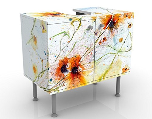 micasia Waschbeckenunterschrank 2 Türen Kunst höhenverstellbar mit Füßen - 60er Breite - Sonnenblumen Modern Unterschrank orange Bad Gäste WC Möbel mit Motiv 1462 von micasia