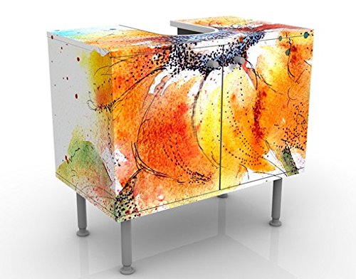 micasia Waschbeckenunterschrank 2 Türen Kunst höhenverstellbar mit Füßen - 60er Breite - Sonnenblumen Modern Unterschrank orange Bad Gäste WC Möbel mit Motiv 1464 von micasia