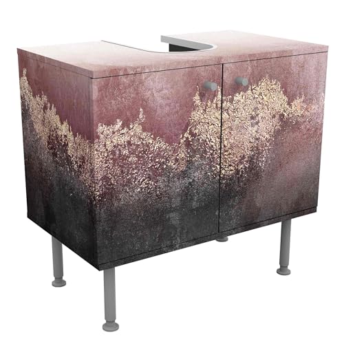 micasia Waschbeckenunterschrank 2 Türen Kunst höhenverstellbar mit Füßen - 60er Breite - originell Abstrakt Unterschrank rosa Bad Gäste WC Möbel mit Motiv 1702 von micasia