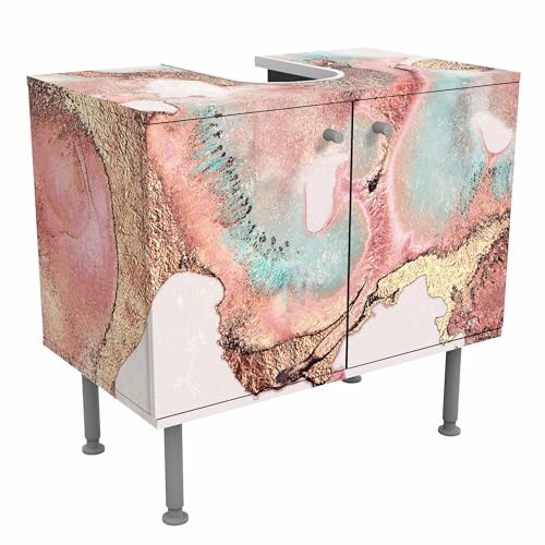 micasia Waschbeckenunterschrank 2 Türen Kunst höhenverstellbar mit Füßen - 60er Breite - originell Abstrakt Unterschrank rosa Bad Gäste WC Möbel mit Motiv 1708 von micasia
