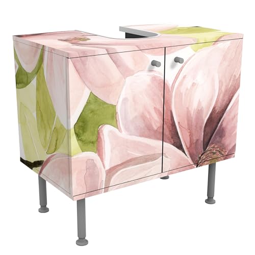 micasia Waschbeckenunterschrank 2 Türen Kunst höhenverstellbar mit Füßen - 60er Breite - originell Landhaus Unterschrank rosa Bad Gäste WC Möbel mit Motiv 1736 von micasia