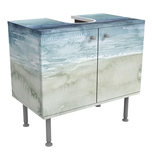 micasia Waschbeckenunterschrank 2 Türen Kunst höhenverstellbar mit Füßen - 60er Breite - originell Malerei Unterschrank blau Bad Gäste WC Möbel mit Motiv 1742 von micasia