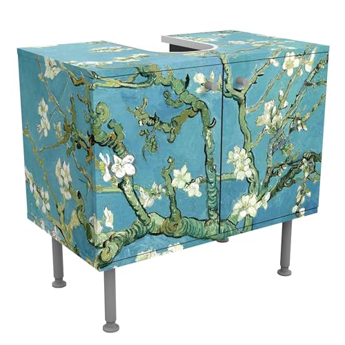 micasia Waschbeckenunterschrank 2 Türen Kunst höhenverstellbar mit Füßen - 60er Breite - originell Malerei Unterschrank blau Bad Gäste WC Möbel mit Motiv 1818 von micasia