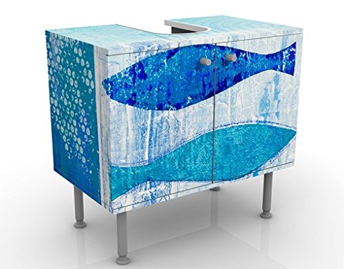 micasia Waschbeckenunterschrank 2 Türen Kunst höhenverstellbar mit Füßen - 60er Breite - originell Modern Unterschrank blau Bad Gäste WC Möbel mit Motiv 1202 von micasia