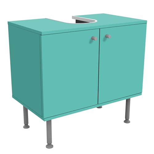 micasia Waschbeckenunterschrank 2 Türen Motiv höhenverstellbar mit Füßen - 60er Breite - originell Unifarben Unterschrank türkis Bad Gäste WC Möbel mit Motiv 1815 von micasia