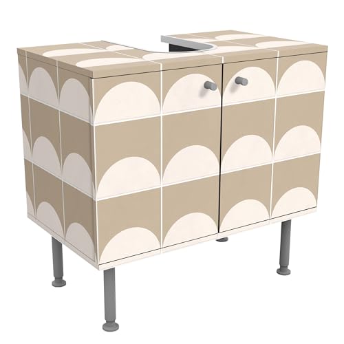 micasia Waschbeckenunterschrank 2 Türen Muster höhenverstellbar mit Füßen - 60er Breite - Geometrisch Fliesenoptik Unterschrank beige Bad Gäste WC Möbel mit Motiv 1687 von micasia