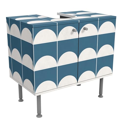 micasia Waschbeckenunterschrank 2 Türen Muster höhenverstellbar mit Füßen - 60er Breite - Geometrisch Fliesenoptik Unterschrank blau Bad Gäste WC Möbel mit Motiv 1688 von micasia