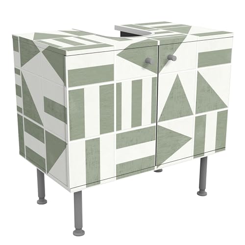micasia Waschbeckenunterschrank 2 Türen Muster höhenverstellbar mit Füßen - 60er Breite - Geometrisch Fliesenoptik Unterschrank grün Bad Gäste WC Möbel mit Motiv 1685 von micasia