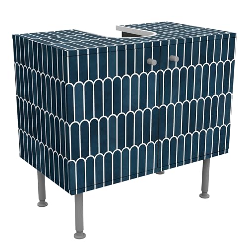 micasia Waschbeckenunterschrank 2 Türen Muster höhenverstellbar mit Füßen - 60er Breite - originell Fliesenoptik Unterschrank blau Bad Gäste WC Möbel mit Motiv 1668 von micasia