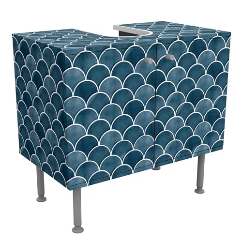 micasia Waschbeckenunterschrank 2 Türen Muster höhenverstellbar mit Füßen - 60er Breite - originell Fliesenoptik Unterschrank blau Bad Gäste WC Möbel mit Motiv 1672 von micasia