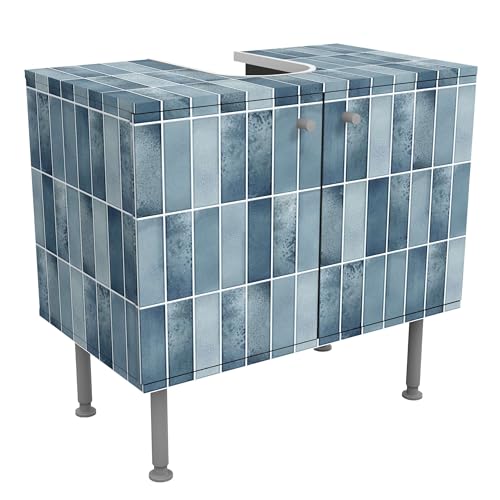 micasia Waschbeckenunterschrank 2 Türen Muster höhenverstellbar mit Füßen - 60er Breite - originell Fliesenoptik Unterschrank blau Bad Gäste WC Möbel mit Motiv 1748 von micasia