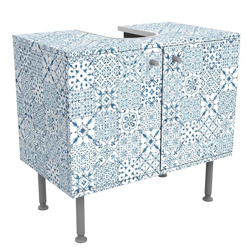 micasia Waschbeckenunterschrank 2 Türen Muster höhenverstellbar mit Füßen - 60er Breite - originell Fliesenoptik Unterschrank blau Bad Gäste WC Möbel mit Motiv 1757 von micasia