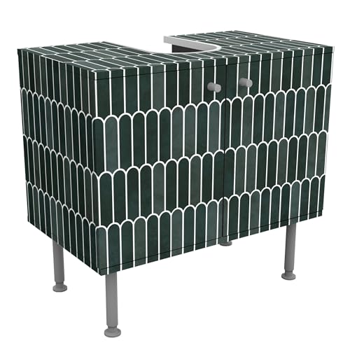 micasia Waschbeckenunterschrank 2 Türen Muster höhenverstellbar mit Füßen - 60er Breite - originell Fliesenoptik Unterschrank grün Bad Gäste WC Möbel mit Motiv 1669 von micasia