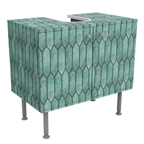 micasia Waschbeckenunterschrank 2 Türen Muster höhenverstellbar mit Füßen - 60er Breite - originell Fliesenoptik Unterschrank grün Bad Gäste WC Möbel mit Motiv 1678 von micasia