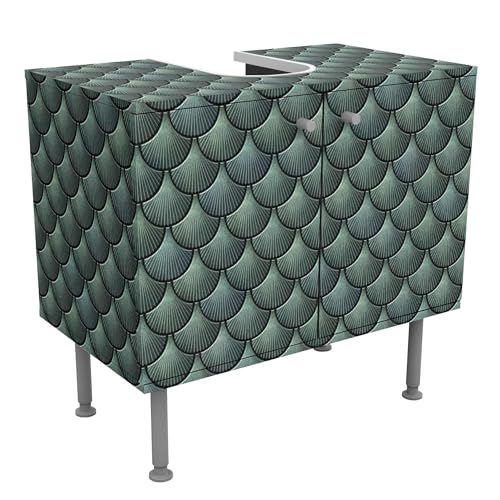 micasia Waschbeckenunterschrank 2 Türen Muster höhenverstellbar mit Füßen - 60er Breite - originell Fliesenoptik Unterschrank grün Bad Gäste WC Möbel mit Motiv 1755 von micasia