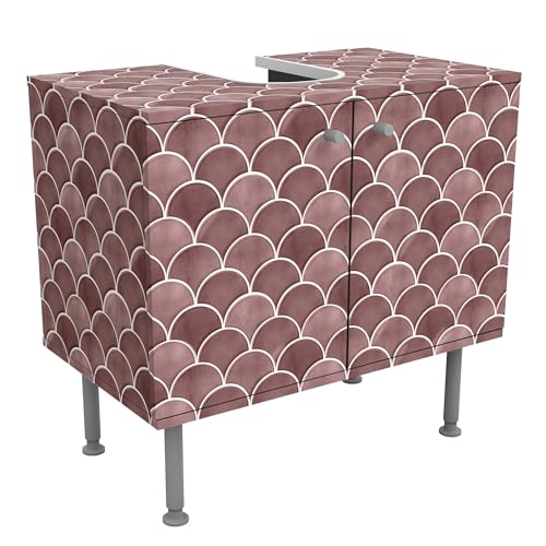 micasia Waschbeckenunterschrank 2 Türen Muster höhenverstellbar mit Füßen - 60er Breite - originell Fliesenoptik Unterschrank rosa Bad Gäste WC Möbel mit Motiv 1674 von micasia