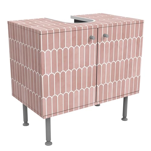 micasia Waschbeckenunterschrank 2 Türen Muster höhenverstellbar mit Füßen - 60er Breite - originell Fliesenoptik Unterschrank rosa Bad Gäste WC Möbel mit Motiv 1675 von micasia