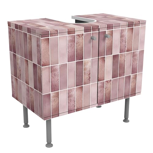 micasia Waschbeckenunterschrank 2 Türen Muster höhenverstellbar mit Füßen - 60er Breite - originell Fliesenoptik Unterschrank rosa Bad Gäste WC Möbel mit Motiv 1751 von micasia