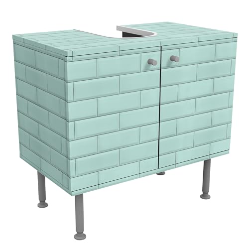 micasia Waschbeckenunterschrank 2 Türen Muster höhenverstellbar mit Füßen - 60er Breite - originell Fliesenoptik Unterschrank türkis Bad Gäste WC Möbel mit Motiv 1728 von micasia