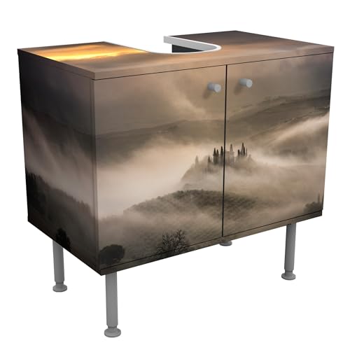 micasia Waschbeckenunterschrank 2 Türen Natur höhenverstellbar mit Füßen - 60er Breite - Bäume Modern Unterschrank braun Bad Gäste WC Möbel mit Motiv 1765 von micasia