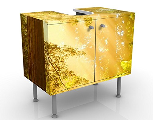 micasia Waschbeckenunterschrank 2 Türen Natur höhenverstellbar mit Füßen - 60er Breite - Bäume Modern Unterschrank gelb Bad Gäste WC Möbel mit Motiv 1396 von micasia