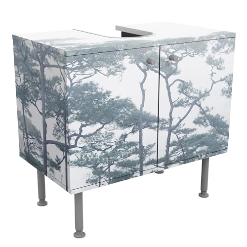 micasia Waschbeckenunterschrank 2 Türen Natur höhenverstellbar mit Füßen - 60er Breite - Bäume Modern Unterschrank grau Bad Gäste WC Möbel mit Motiv 1841 von micasia