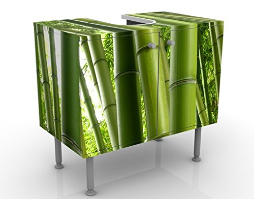micasia Waschbeckenunterschrank 2 Türen Natur höhenverstellbar mit Füßen - 60er Breite - Bambus Modern Unterschrank dekorativ Bad Gäste WC Möbel mit Motiv 1046 von micasia